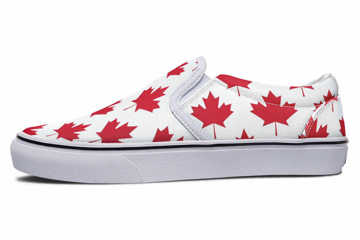 Maple Leaves White Slip Ons - Offbeat Sweetie