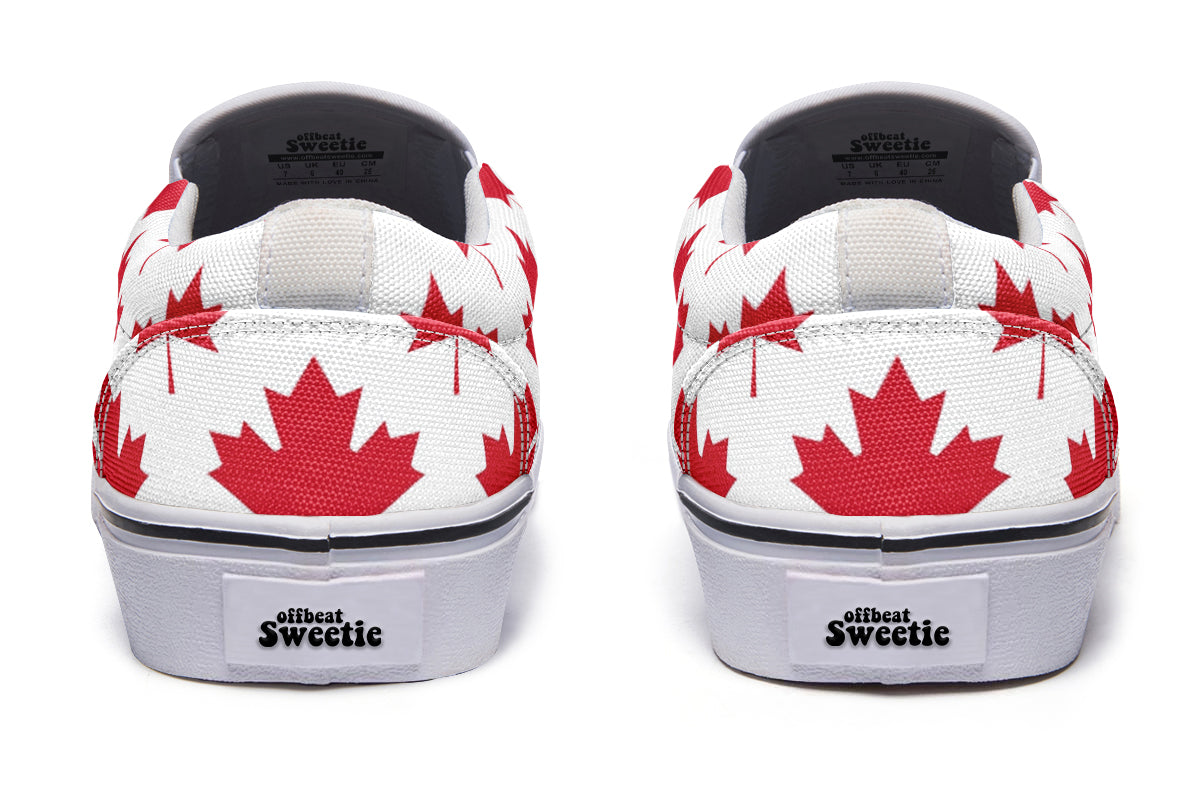 Maple Leaves White Slip Ons - Offbeat Sweetie