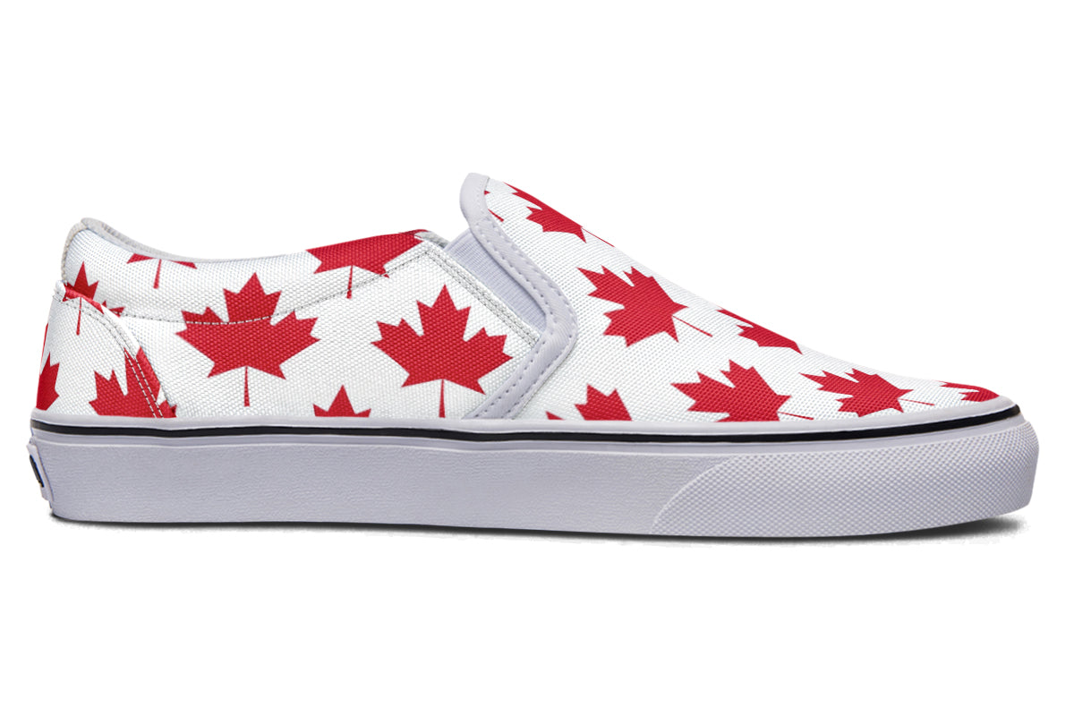 Maple Leaves White Slip Ons - Offbeat Sweetie