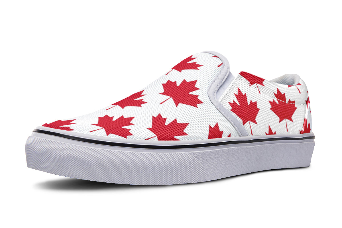 Maple Leaves White Slip Ons - Offbeat Sweetie