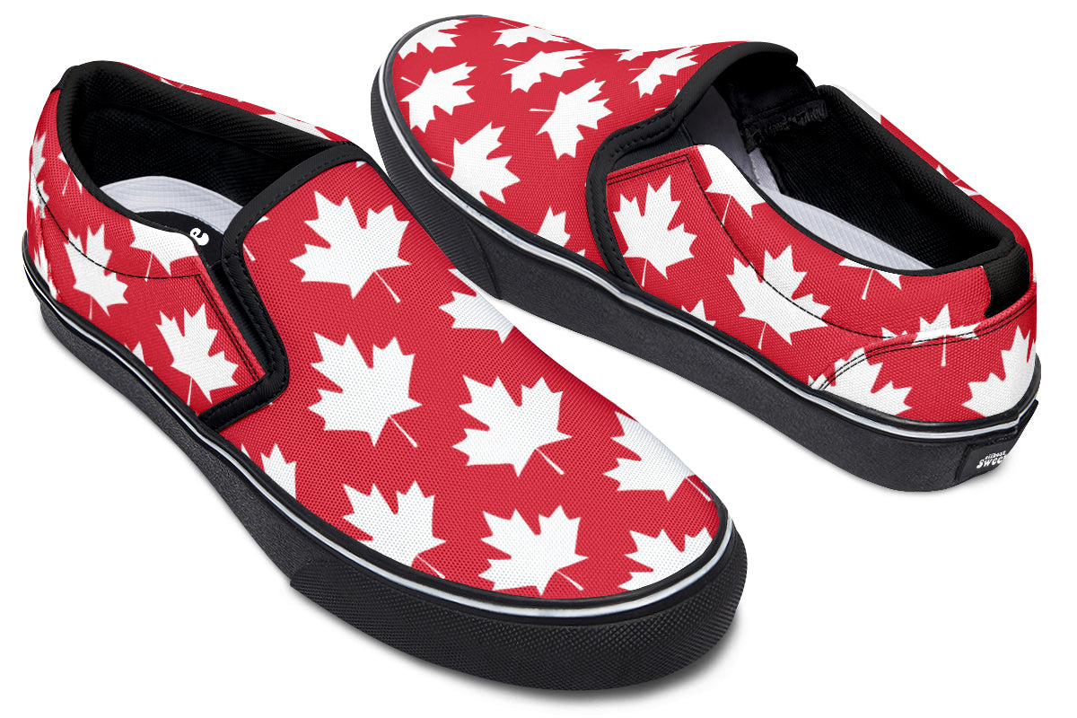 Maple Leaves Red Slip Ons - Offbeat Sweetie