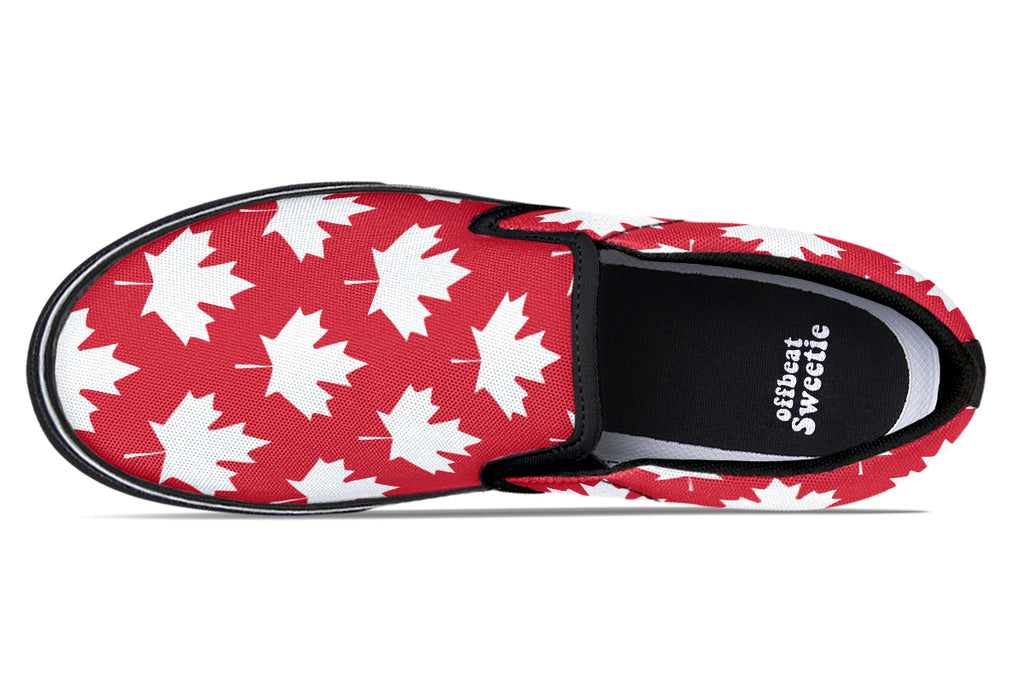 Maple Leaves Red Slip Ons - Offbeat Sweetie