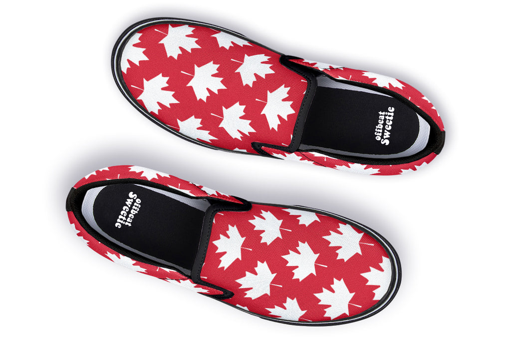 Maple Leaves Red Slip Ons - Offbeat Sweetie