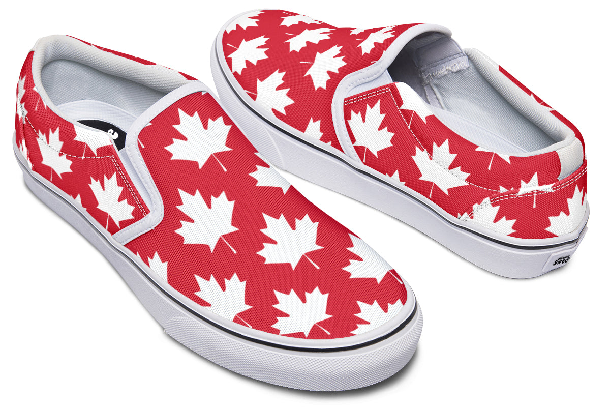 Maple Leaves Red Slip Ons - Offbeat Sweetie