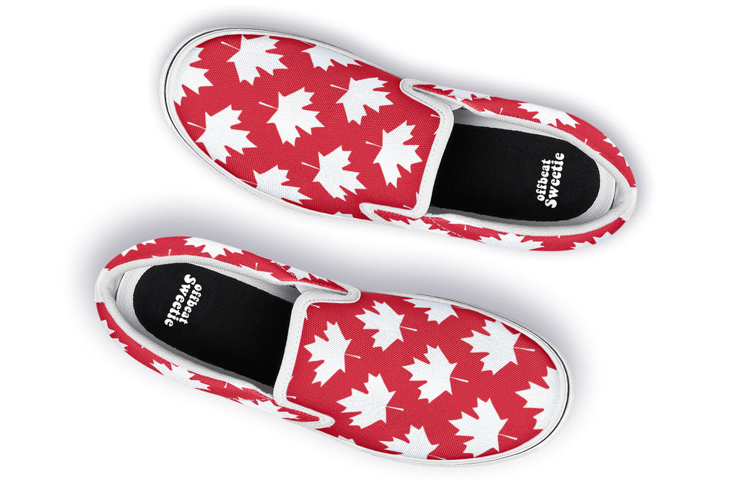 Maple Leaves Red Slip Ons - Offbeat Sweetie