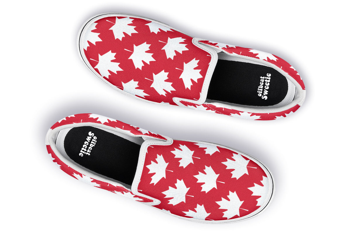 Maple Leaves Red Slip Ons - Offbeat Sweetie