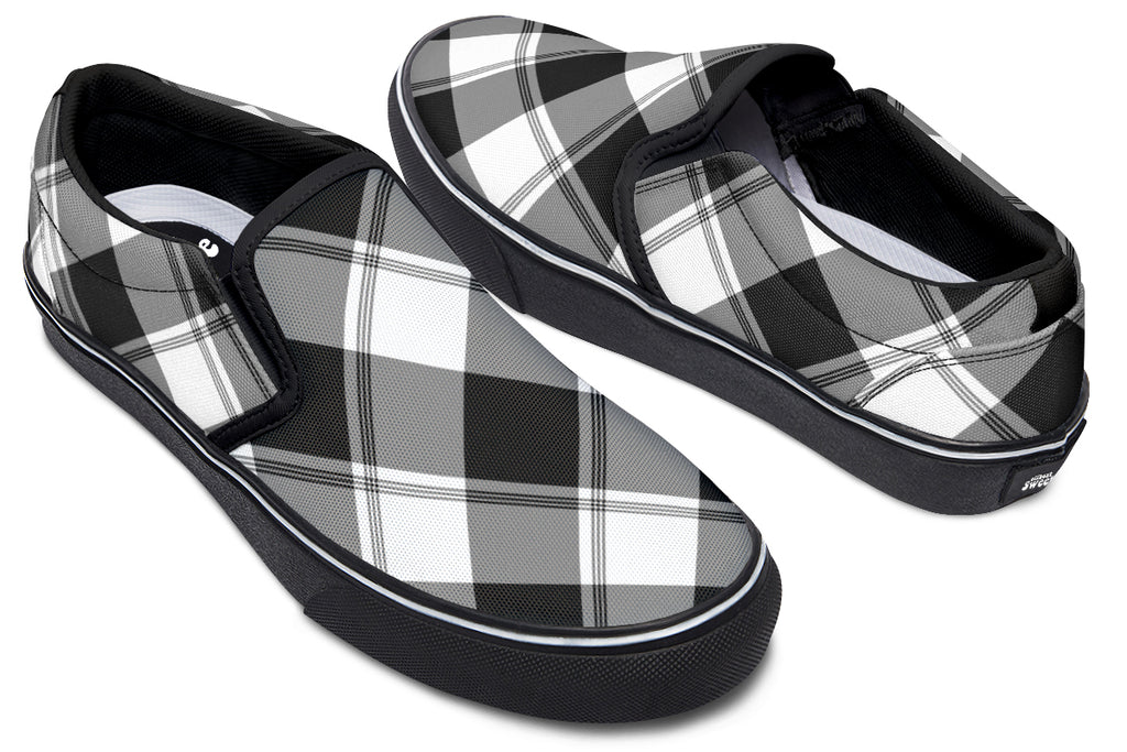 Black And White Plaid Slip Ons