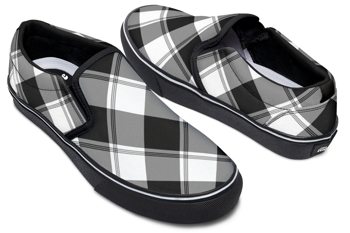 Black And White Plaid Slip Ons