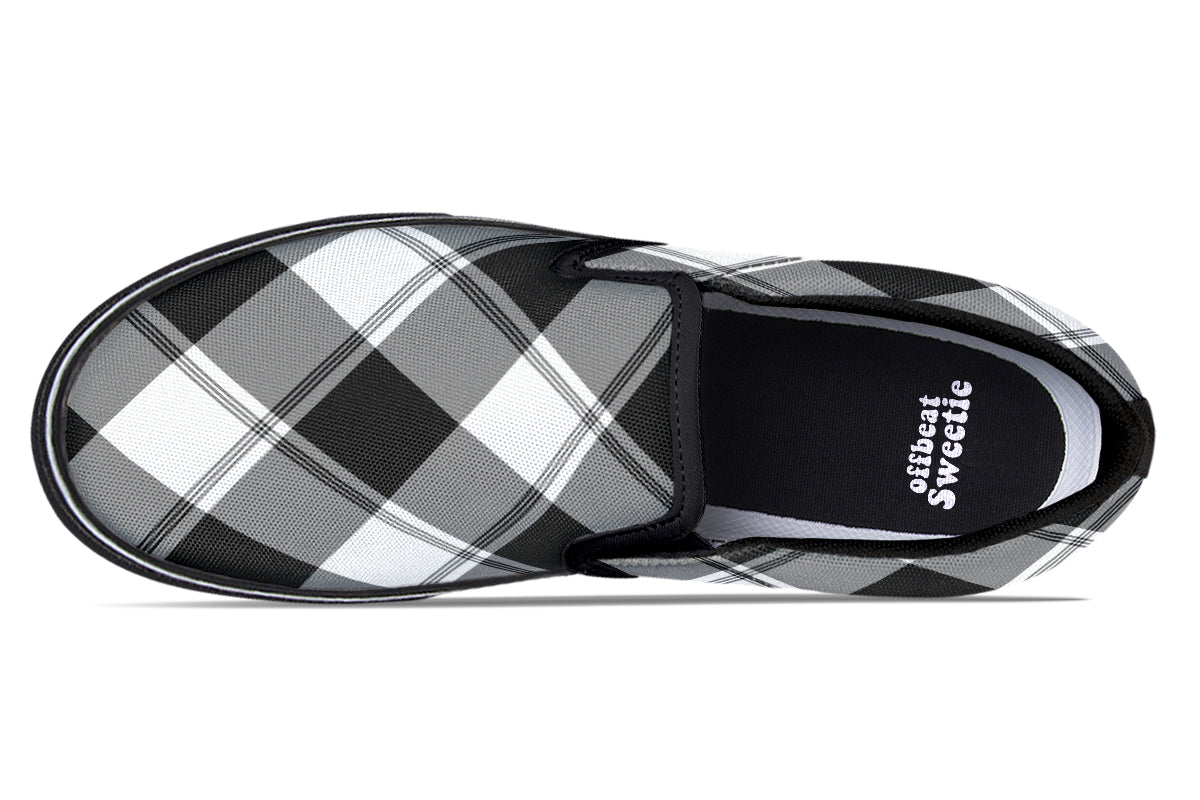 Black And White Plaid Slip Ons