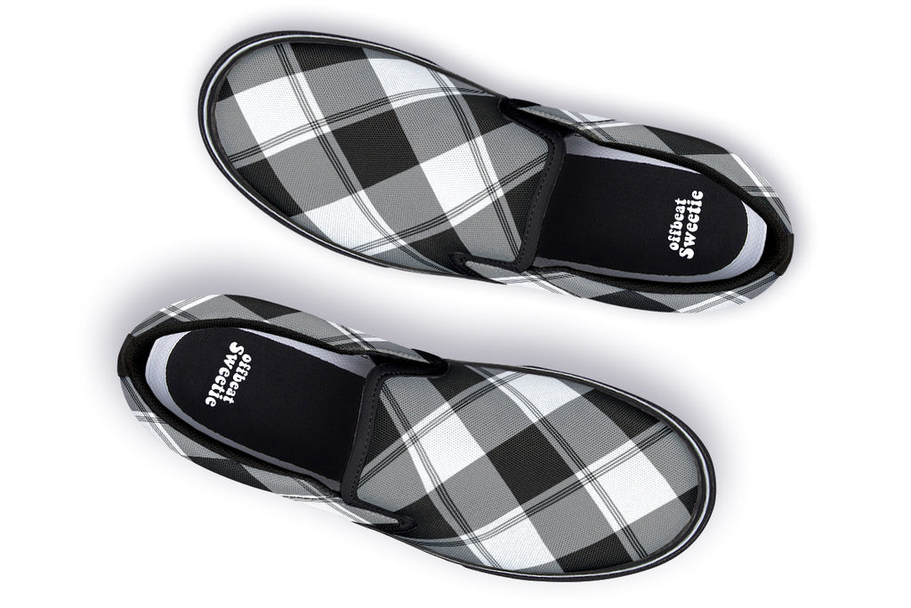 Black And White Plaid Slip Ons