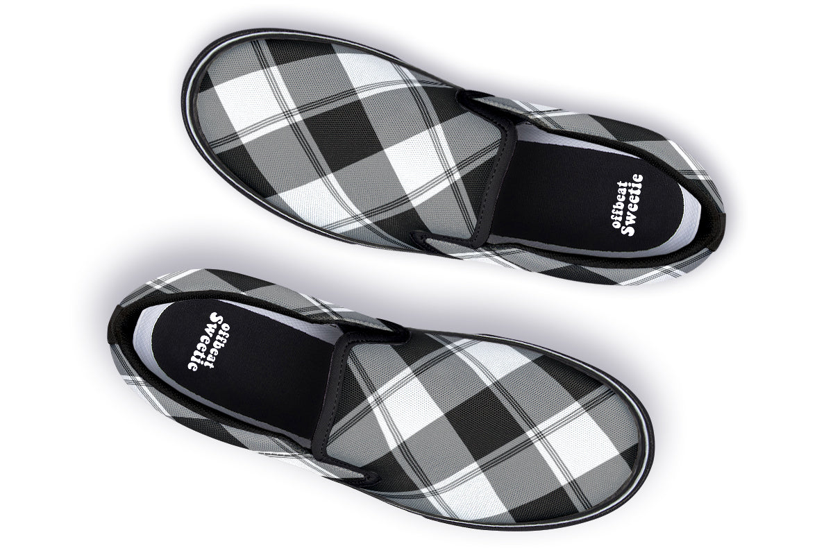 Black And White Plaid Slip Ons