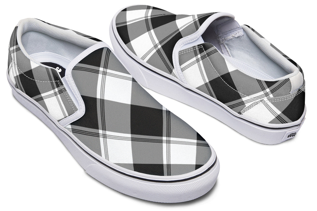 Black And White Plaid Slip Ons