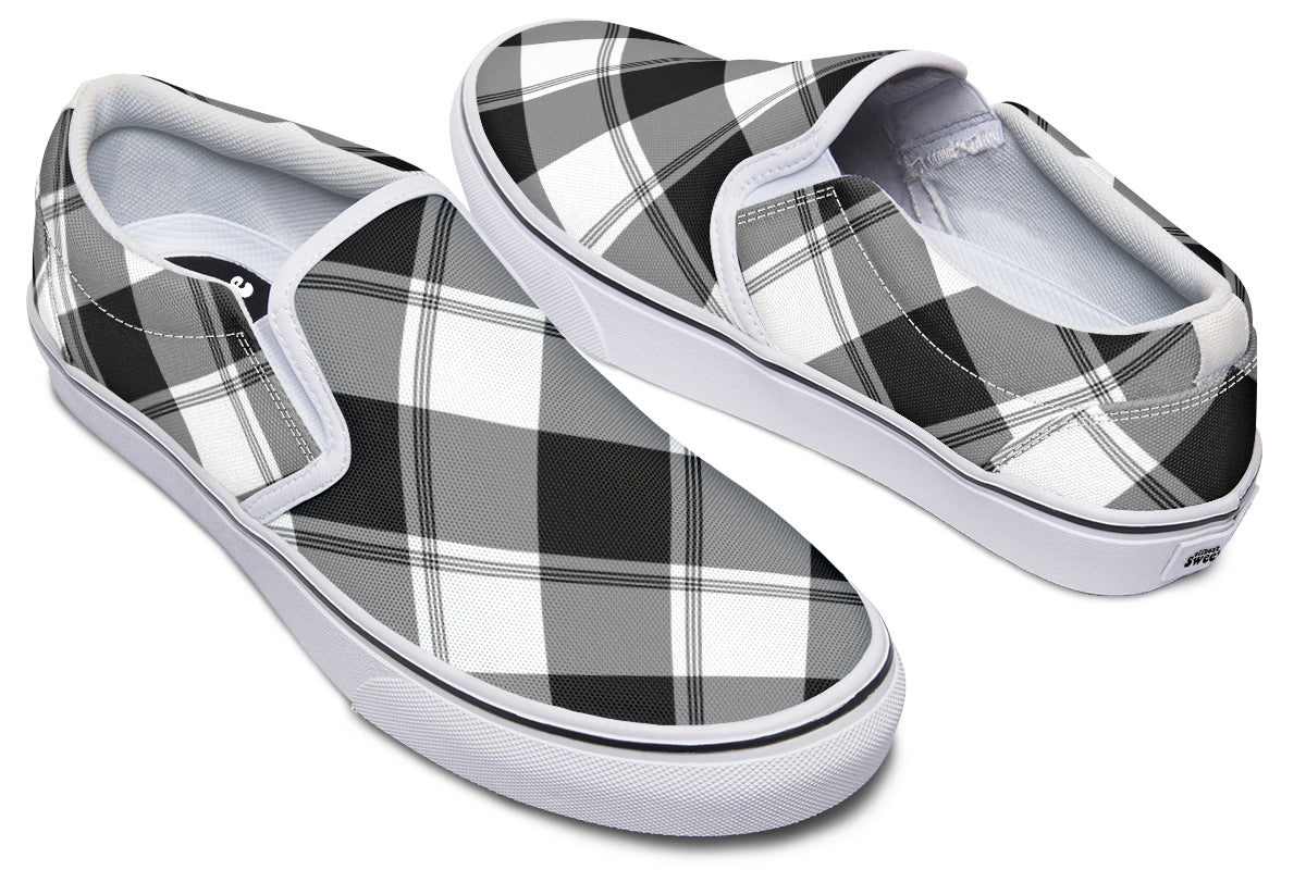 Black And White Plaid Slip Ons
