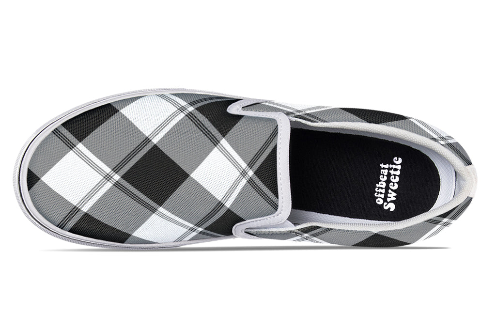 Black And White Plaid Slip Ons
