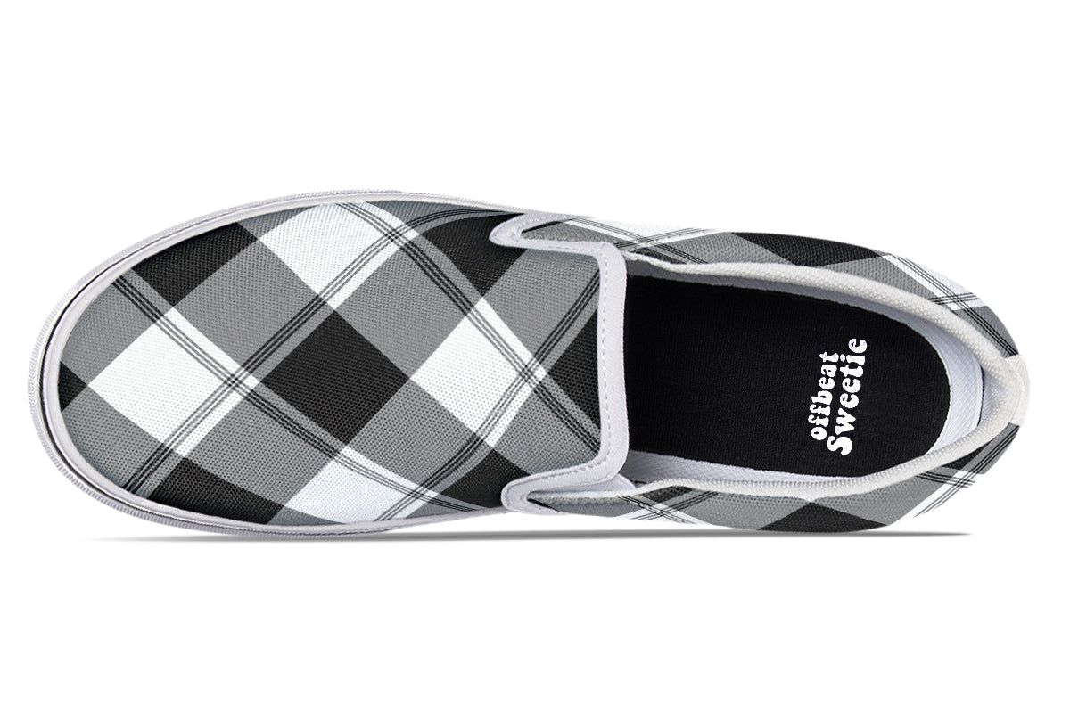 Black And White Plaid Slip Ons