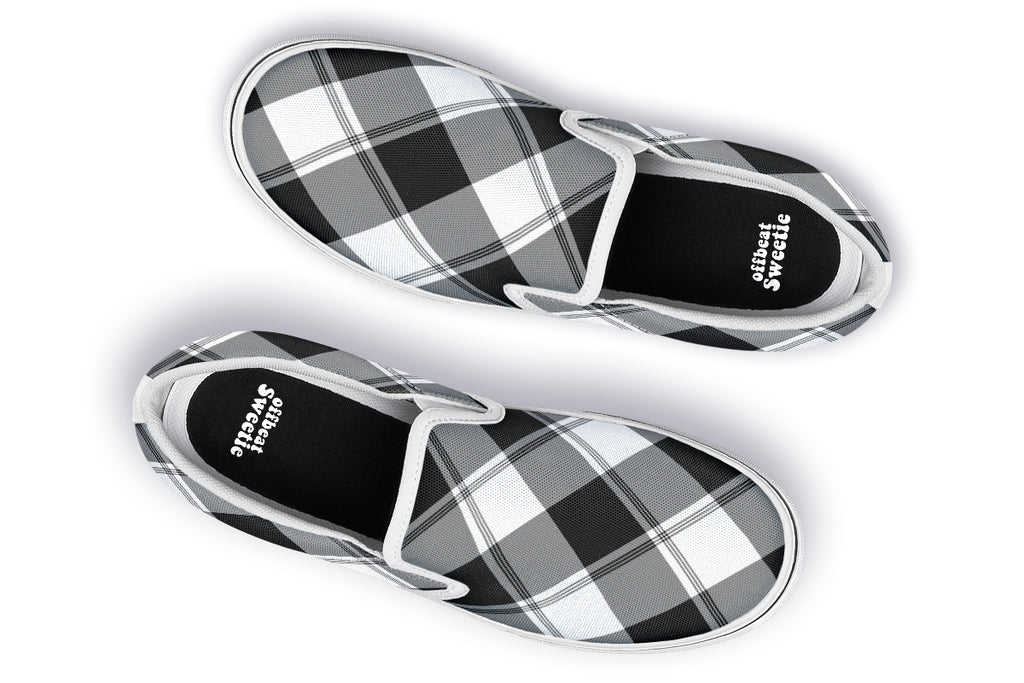 Black And White Plaid Slip Ons
