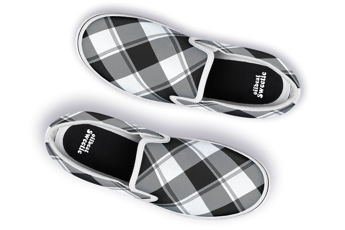 Black And White Plaid Slip Ons