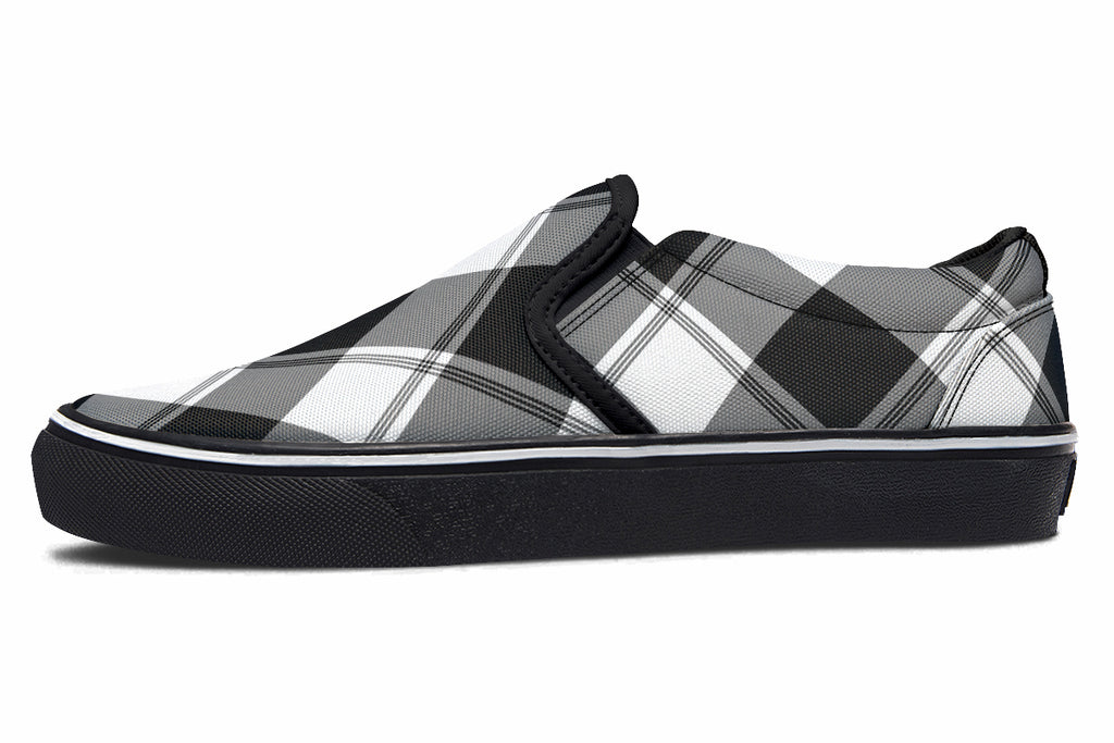 Black And White Plaid Slip Ons