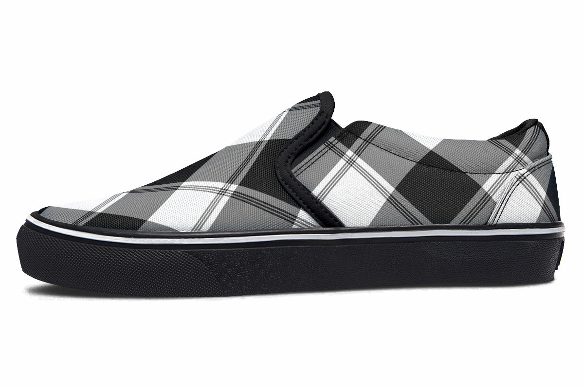 Black And White Plaid Slip Ons