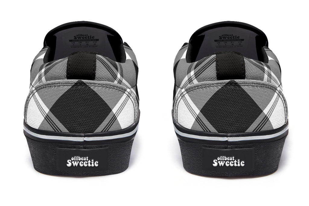 Black And White Plaid Slip Ons