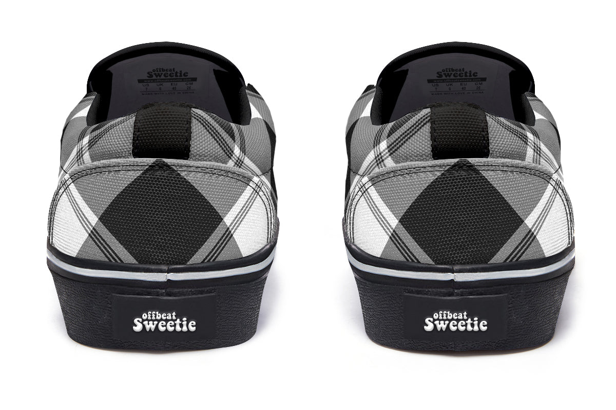 Black And White Plaid Slip Ons