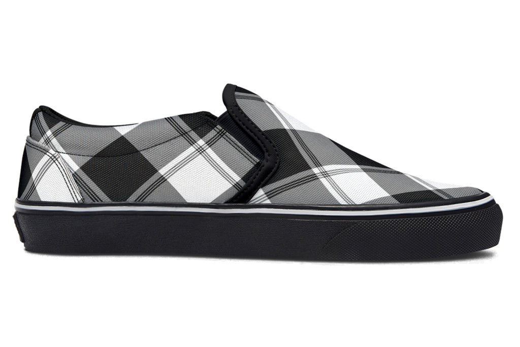 Black And White Plaid Slip Ons