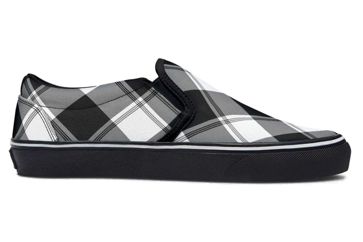 Black And White Plaid Slip Ons