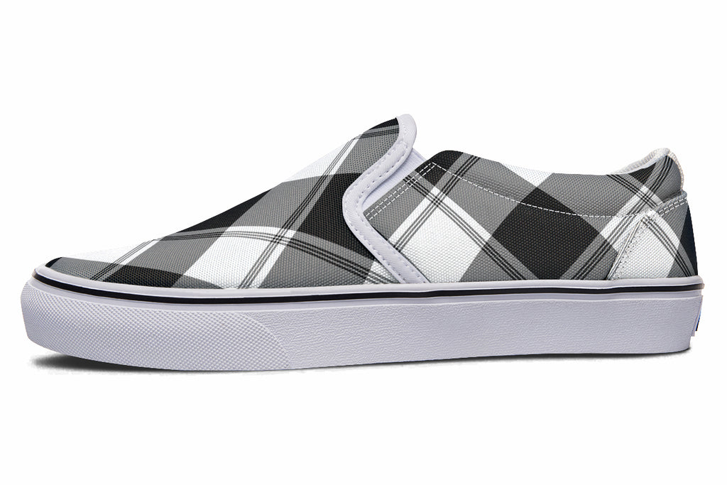 Black And White Plaid Slip Ons