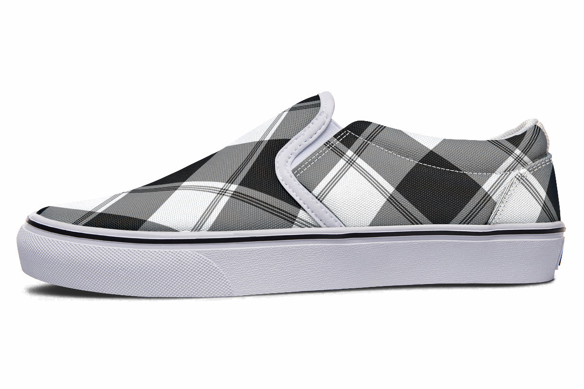 Black And White Plaid Slip Ons
