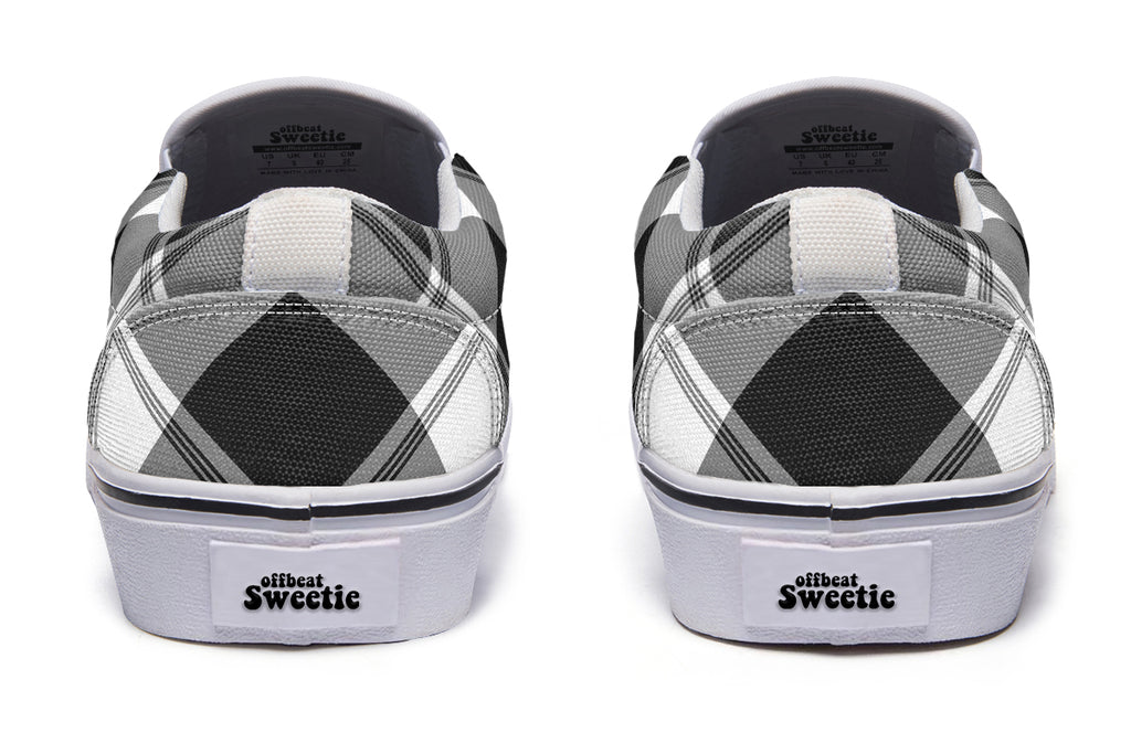 Black And White Plaid Slip Ons