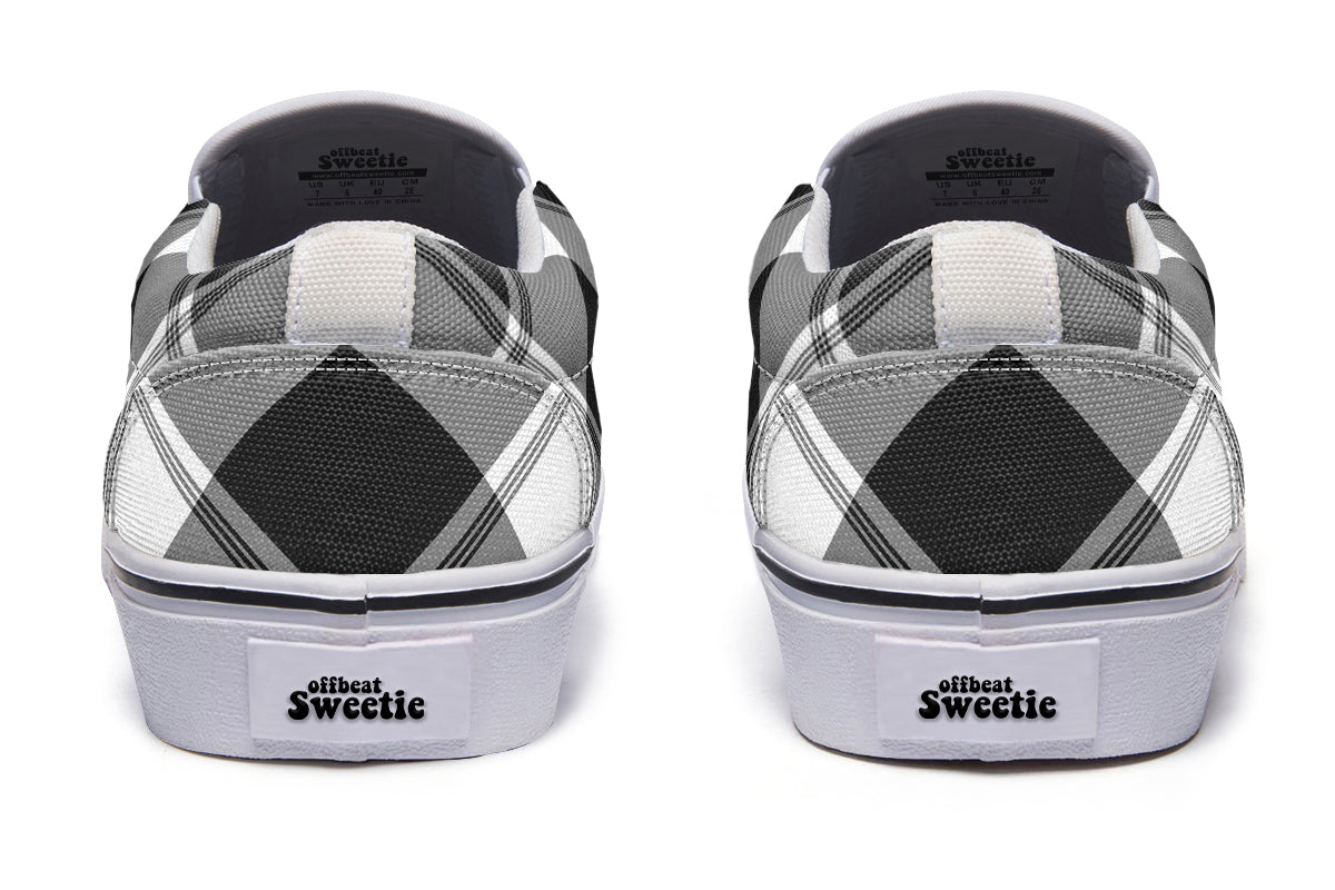 Black And White Plaid Slip Ons