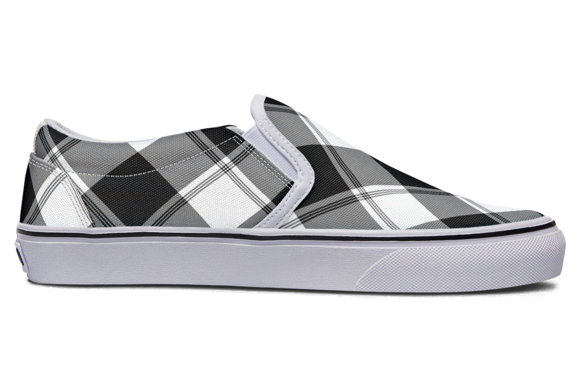 Black And White Plaid Slip Ons