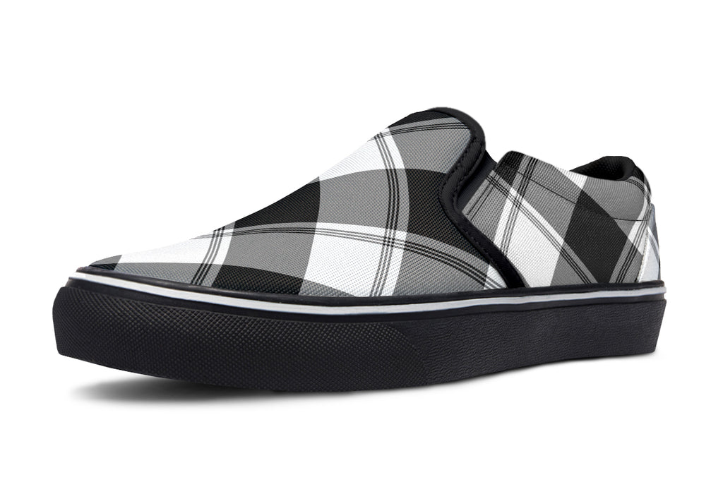 Black And White Plaid Slip Ons