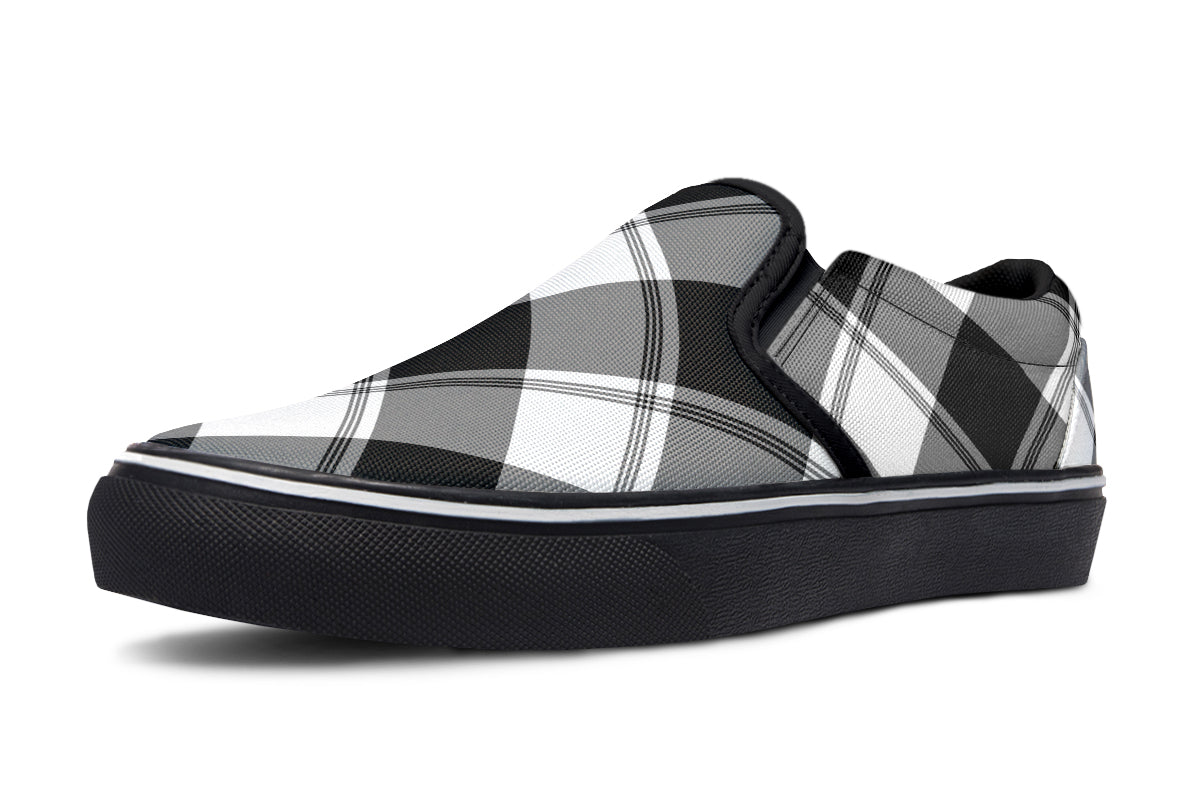 Black And White Plaid Slip Ons