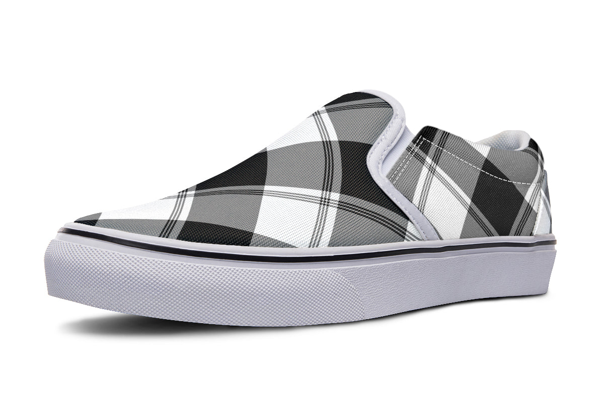 Black And White Plaid Slip Ons