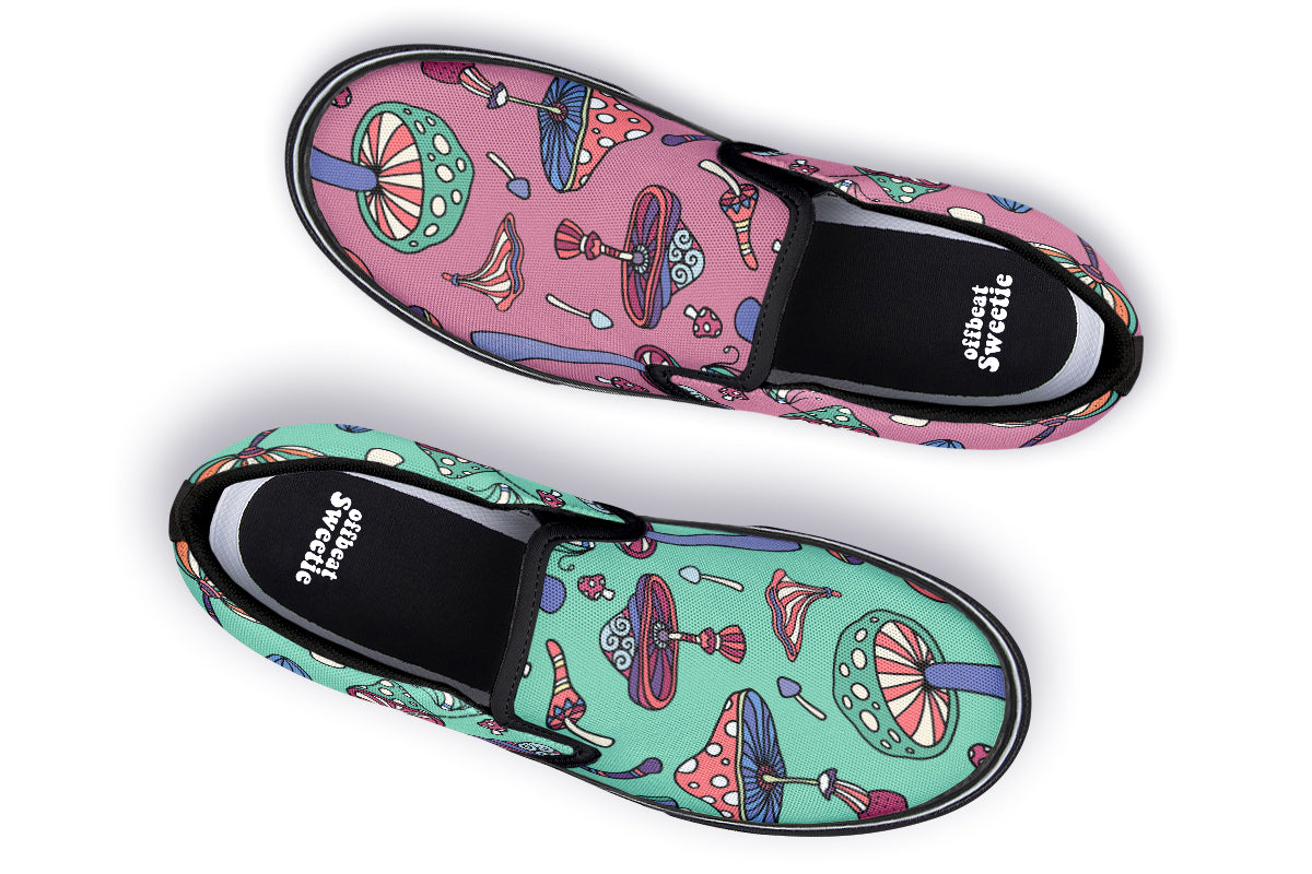 Mismatched Mushrooms Slip Ons - Offbeat Sweetie