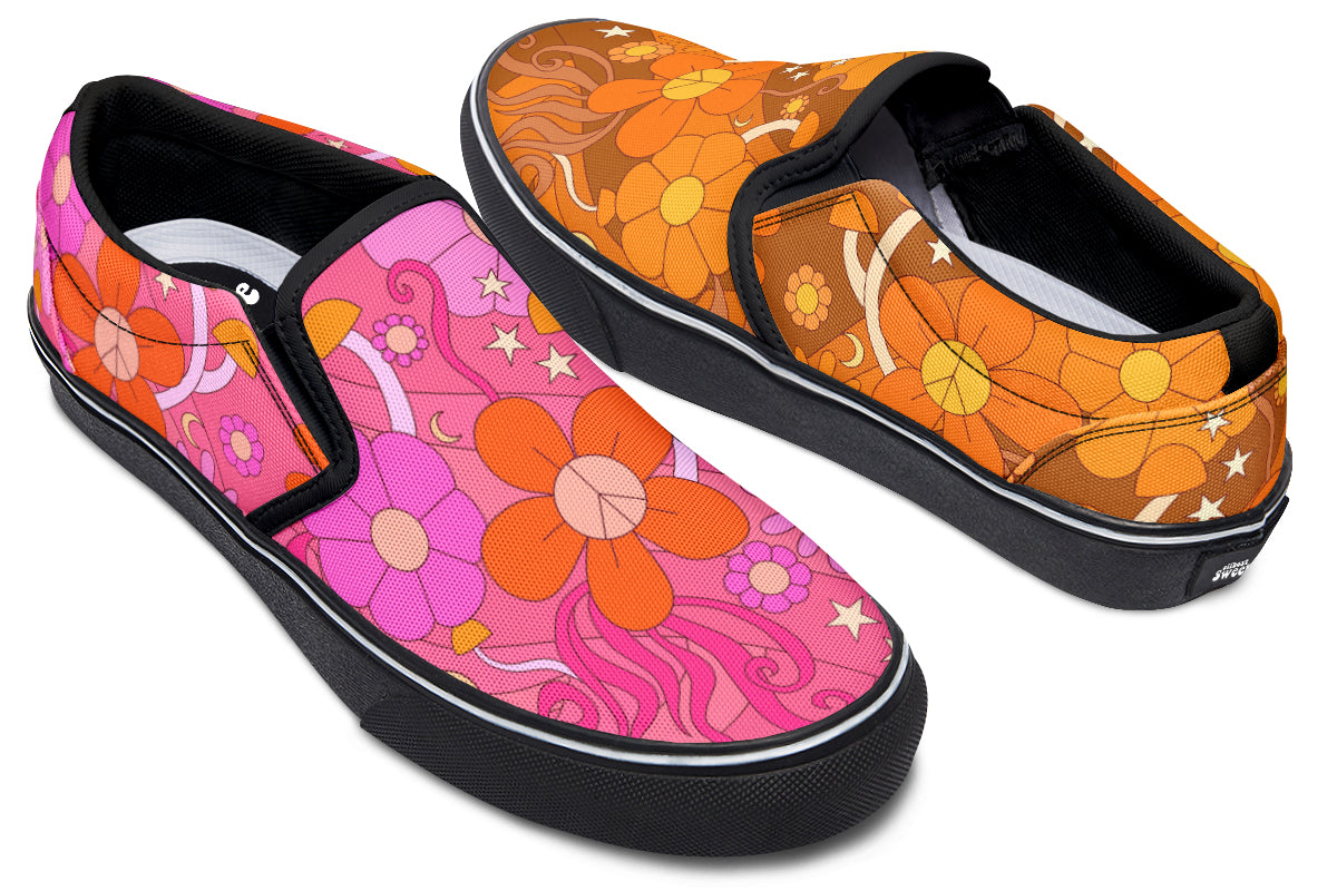 Molly's Mismatched Retro Daisies Slip Ons - Offbeat Sweetie