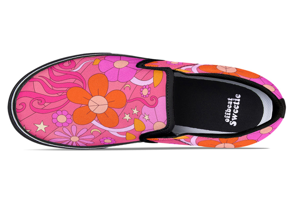 Molly's Mismatched Retro Daisies Slip Ons - Offbeat Sweetie