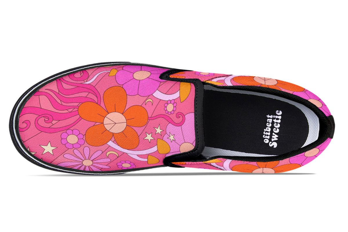 Molly's Mismatched Retro Daisies Slip Ons - Offbeat Sweetie