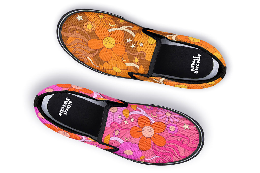 Molly's Mismatched Retro Daisies Slip Ons - Offbeat Sweetie