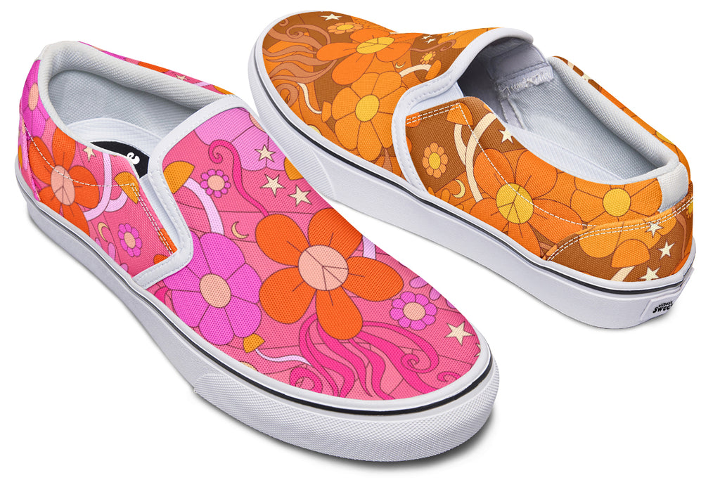 Molly's Mismatched Retro Daisies Slip Ons - Offbeat Sweetie