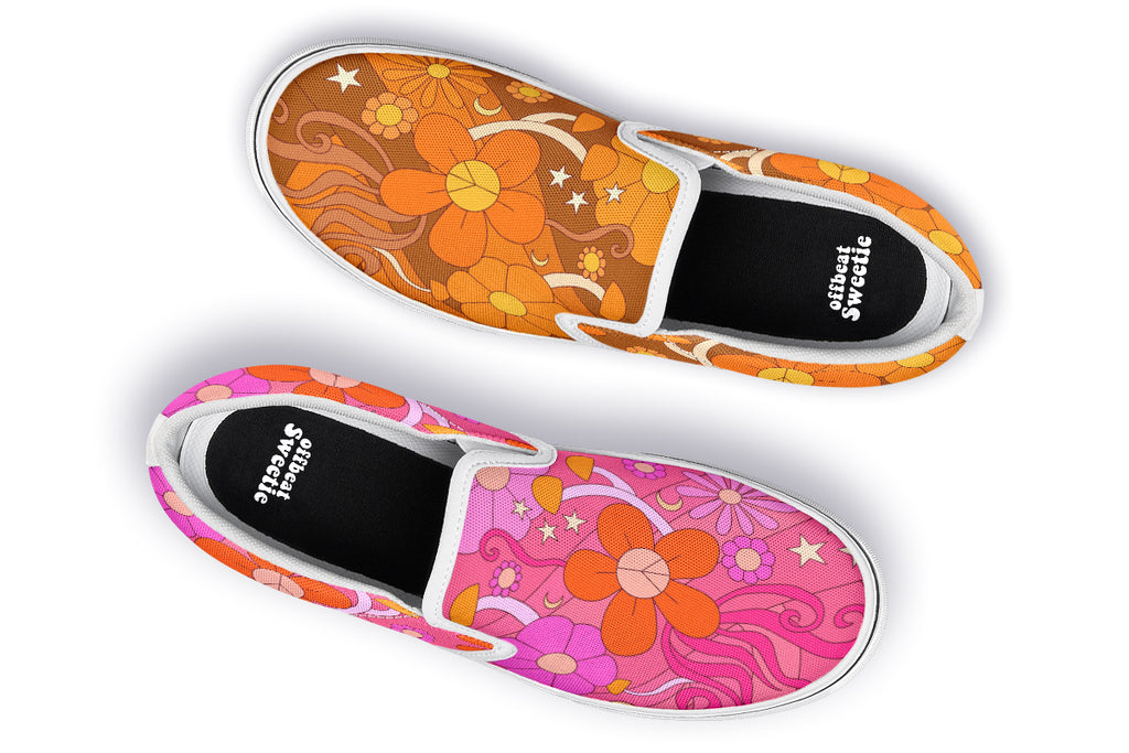 Molly's Mismatched Retro Daisies Slip Ons - Offbeat Sweetie