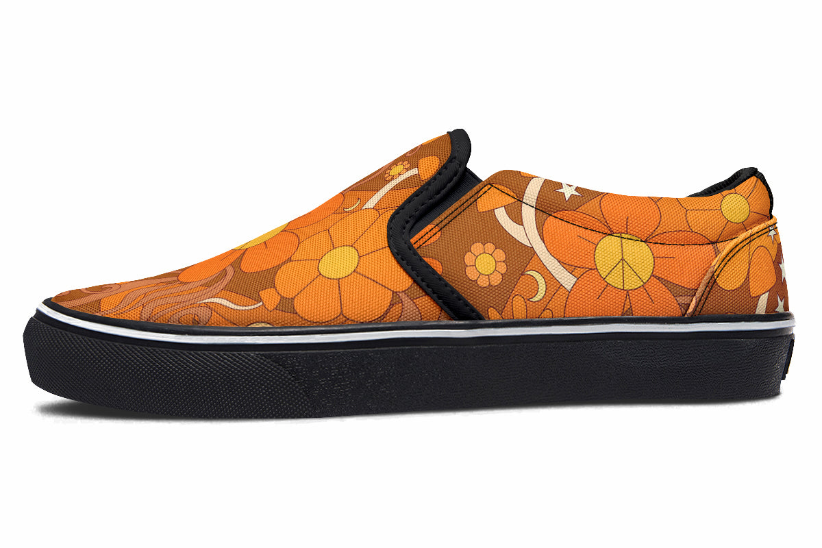 Molly's Mismatched Retro Daisies Slip Ons - Offbeat Sweetie