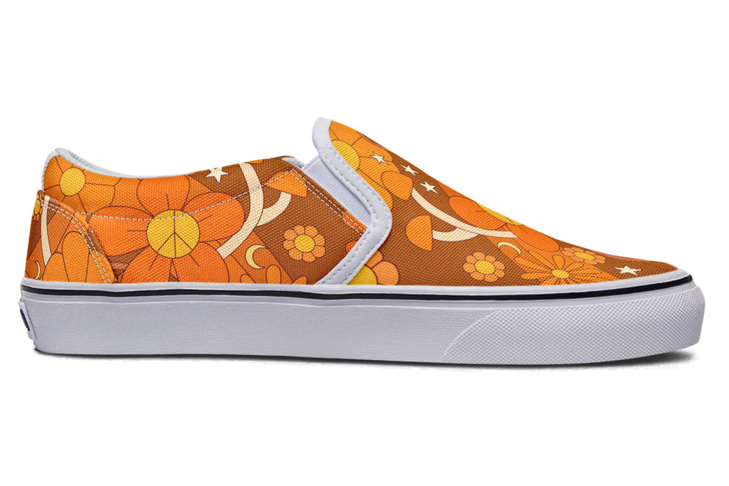 Molly's Mismatched Retro Daisies Slip Ons - Offbeat Sweetie
