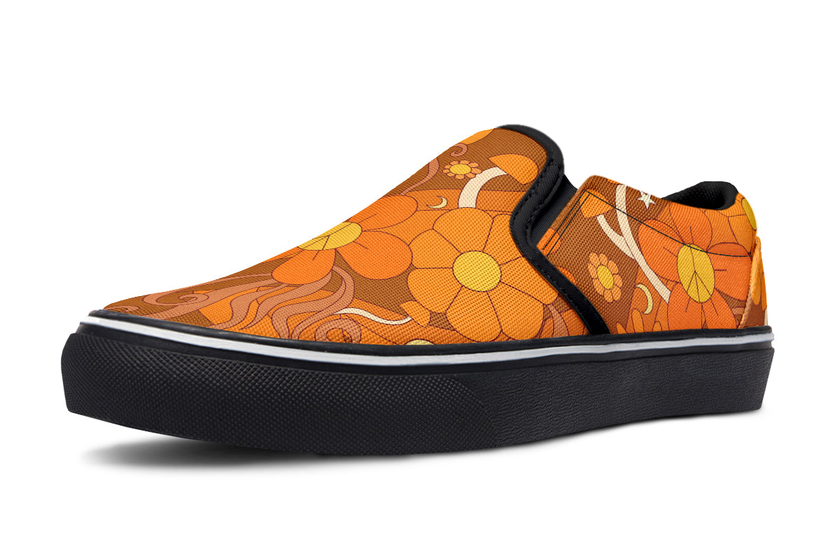 Molly's Mismatched Retro Daisies Slip Ons - Offbeat Sweetie