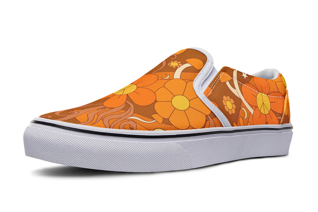 Molly's Mismatched Retro Daisies Slip Ons - Offbeat Sweetie