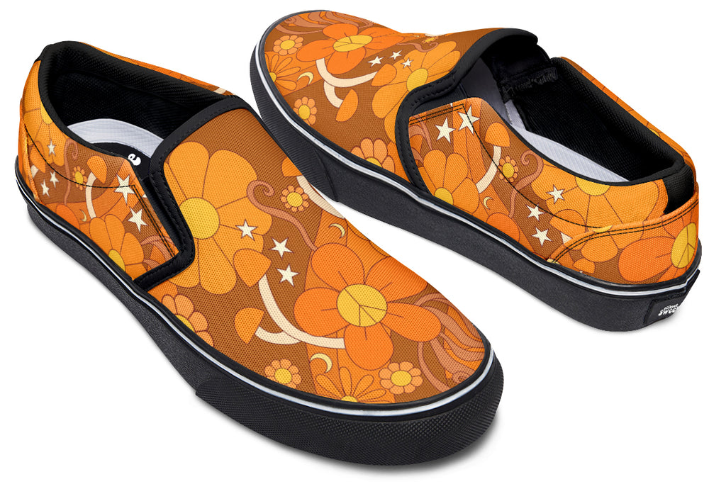 Molly's Orange Retro Daisies Slip Ons