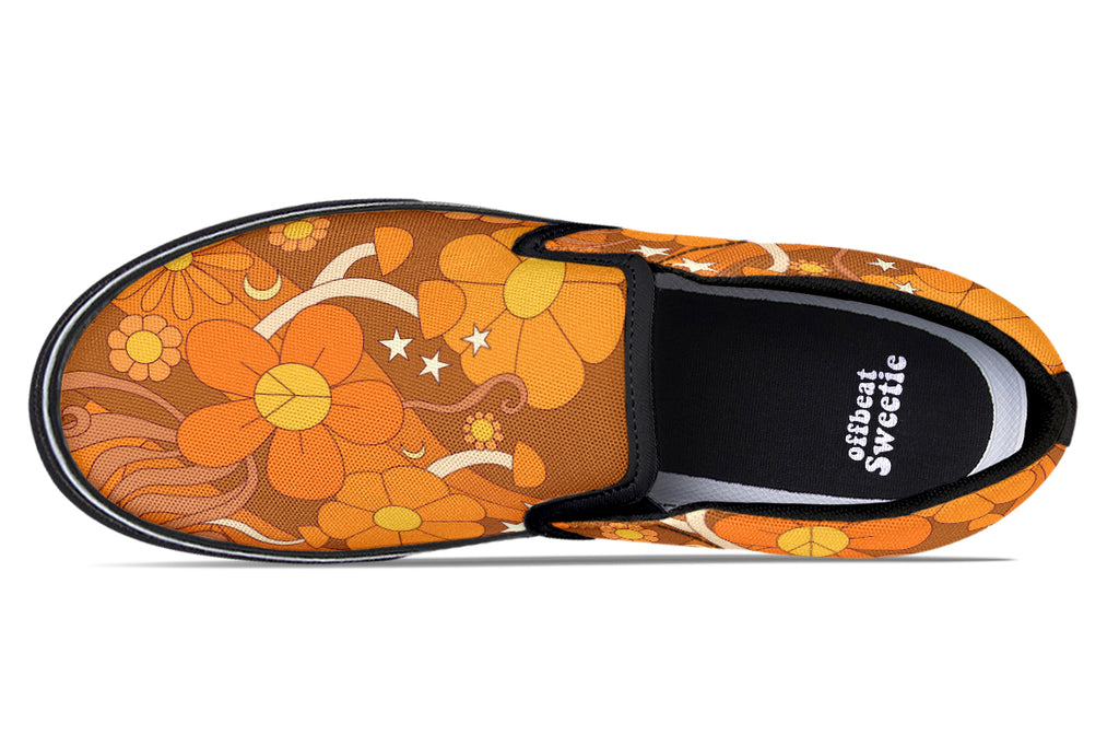 Molly's Orange Retro Daisies Slip Ons