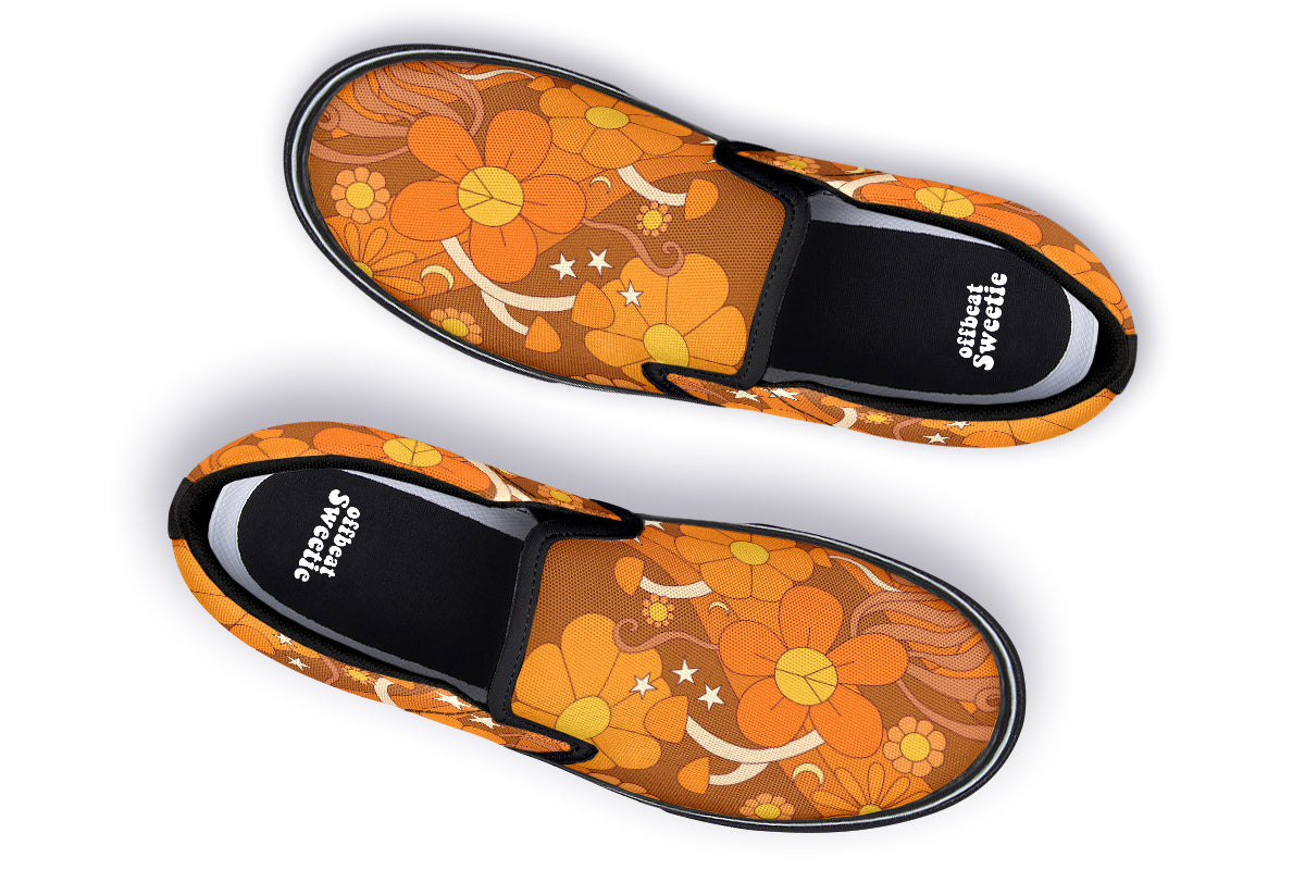 Molly's Orange Retro Daisies Slip Ons