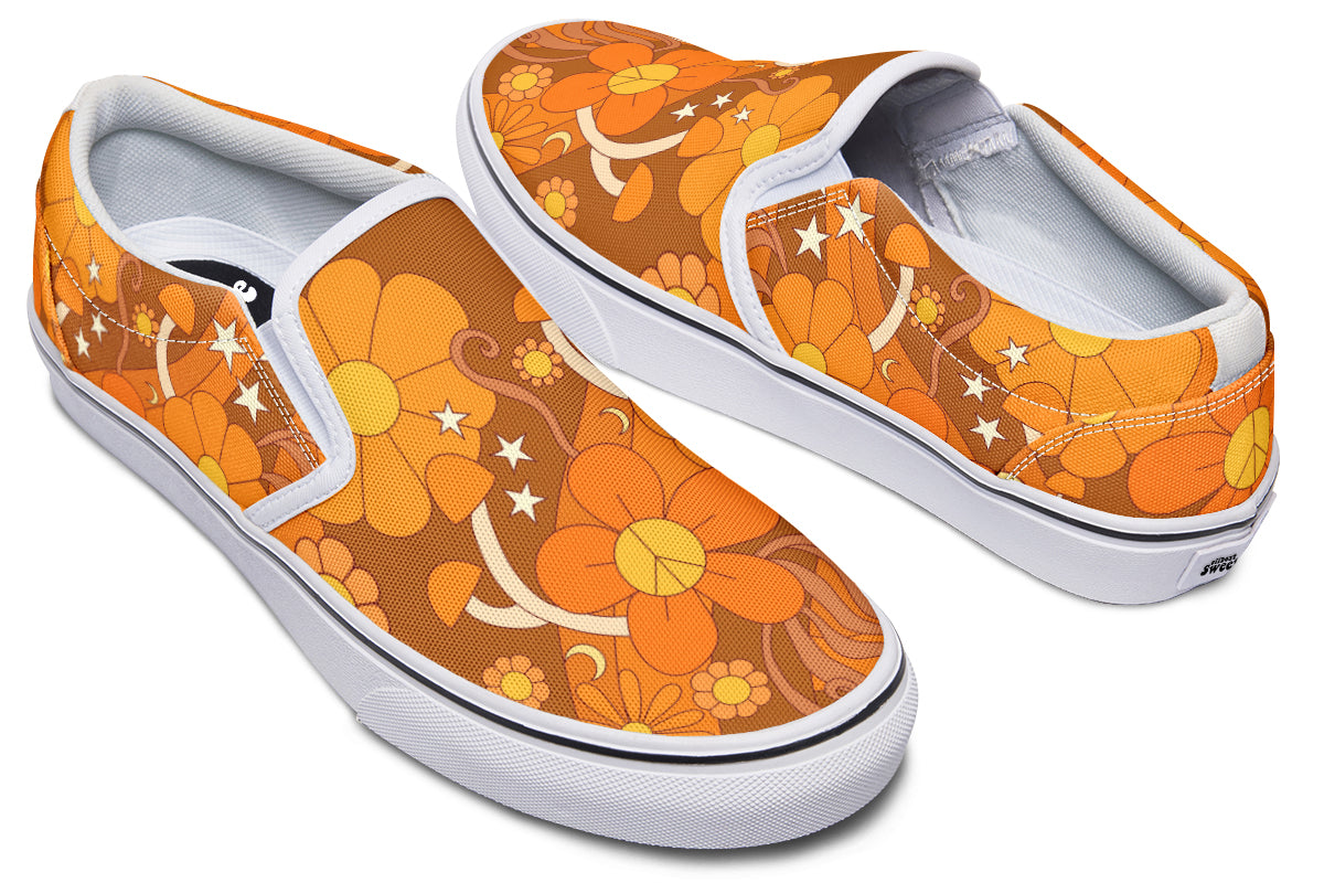 Molly's Orange Retro Daisies Slip Ons
